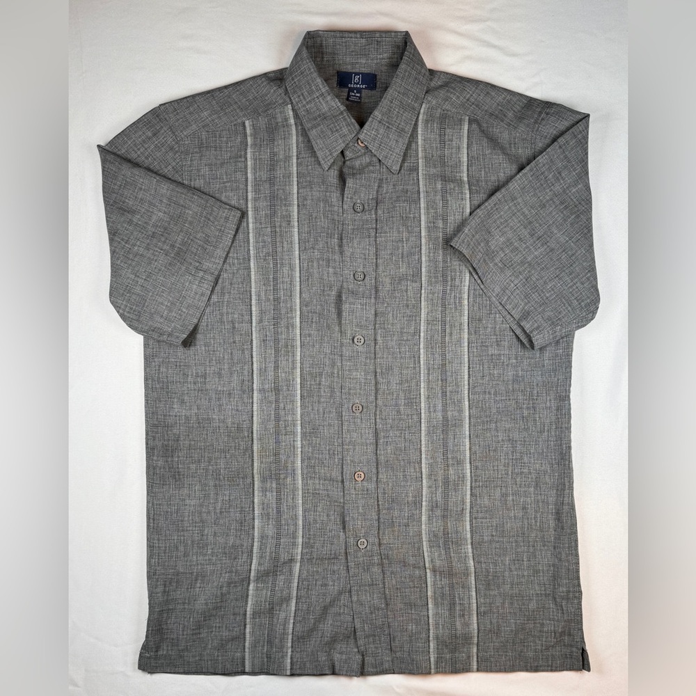 (S) GEORGE Guayabera GRAY W/ Black HIGHLIGHTS Shirt LIKE NEW